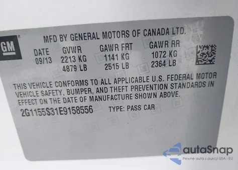 2014 Chevrolet Impala 2Lz z USA, uszkodzony, nr VIN 2G1155S31E9158556